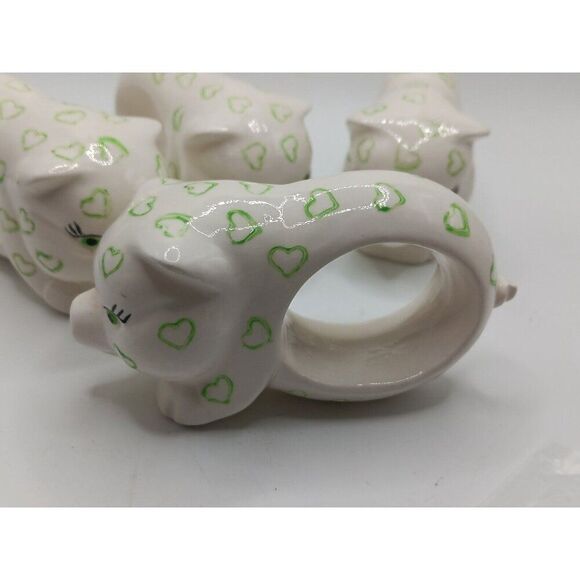 5/$25 4 Hand Painting Signed Pig Napkin Holders W/Green Hearts Vintage 1986 - Picture 4 of 8